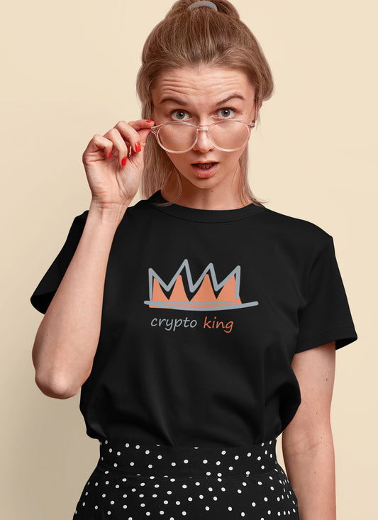 Black edition of Bitcoin investor tee with royal crown design