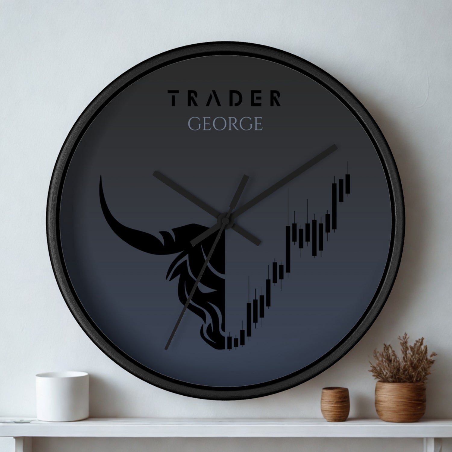 Personalized wooden wall clocks for traders & investors. Premium design - custom name style