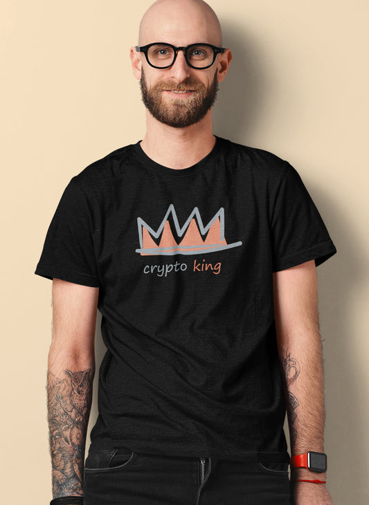 Front view of Funny Crypto King T-shirt for Bitcoin investors