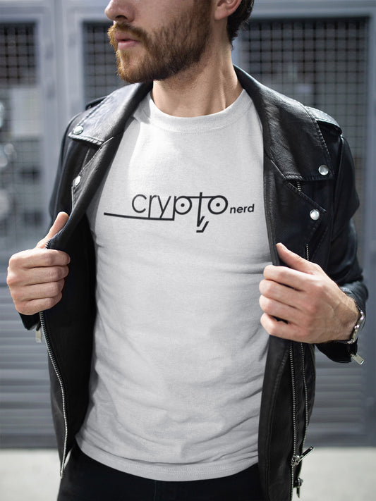 Front view of funny Crypto Nerd T-shirt for Bitcoin lovers