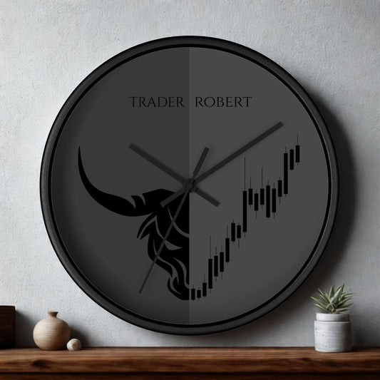 Personalized black trader wall clock with minimalist modern design