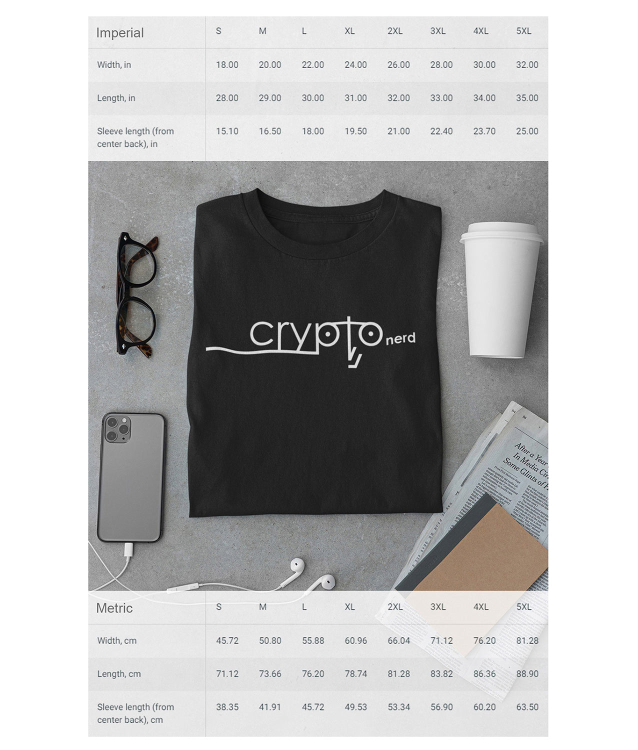 Bitcoin T-shirt styled with coffee and laptop workspace