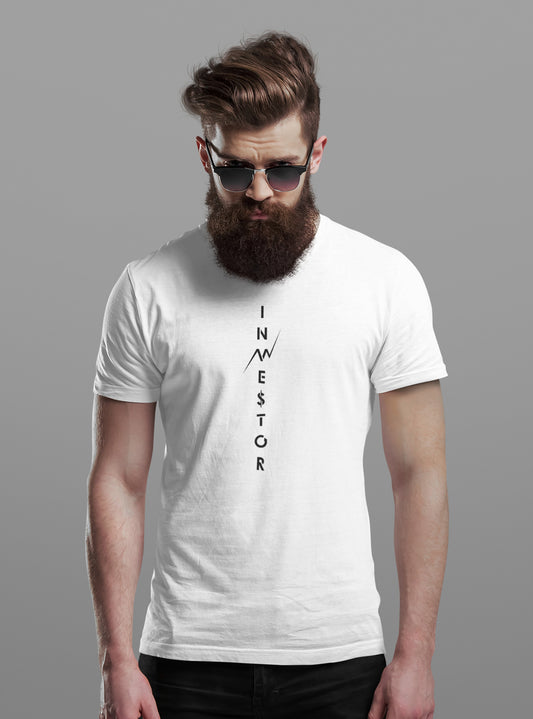 Back view of modern unisex finance and investing themed tee