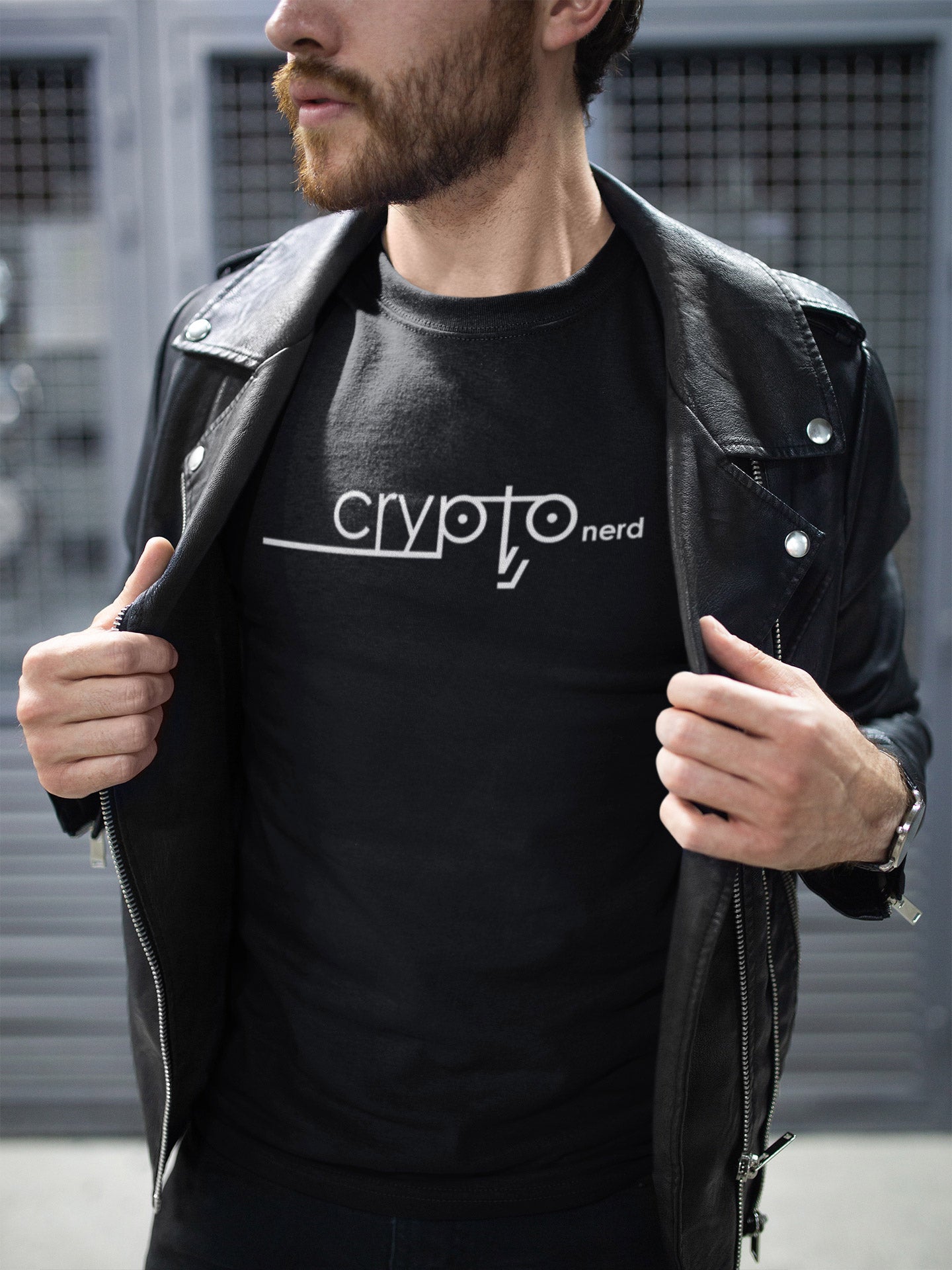 White version of blockchain-inspired Crypto Nerd T-shirt