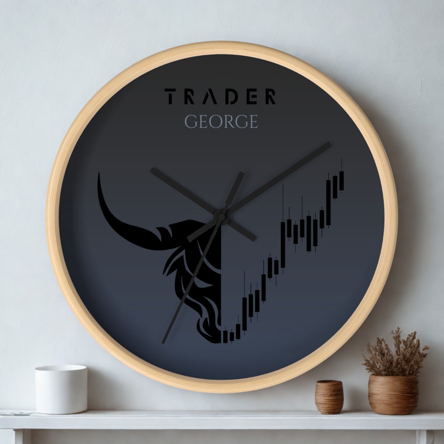 Luxury wooden trading clock with personalized name