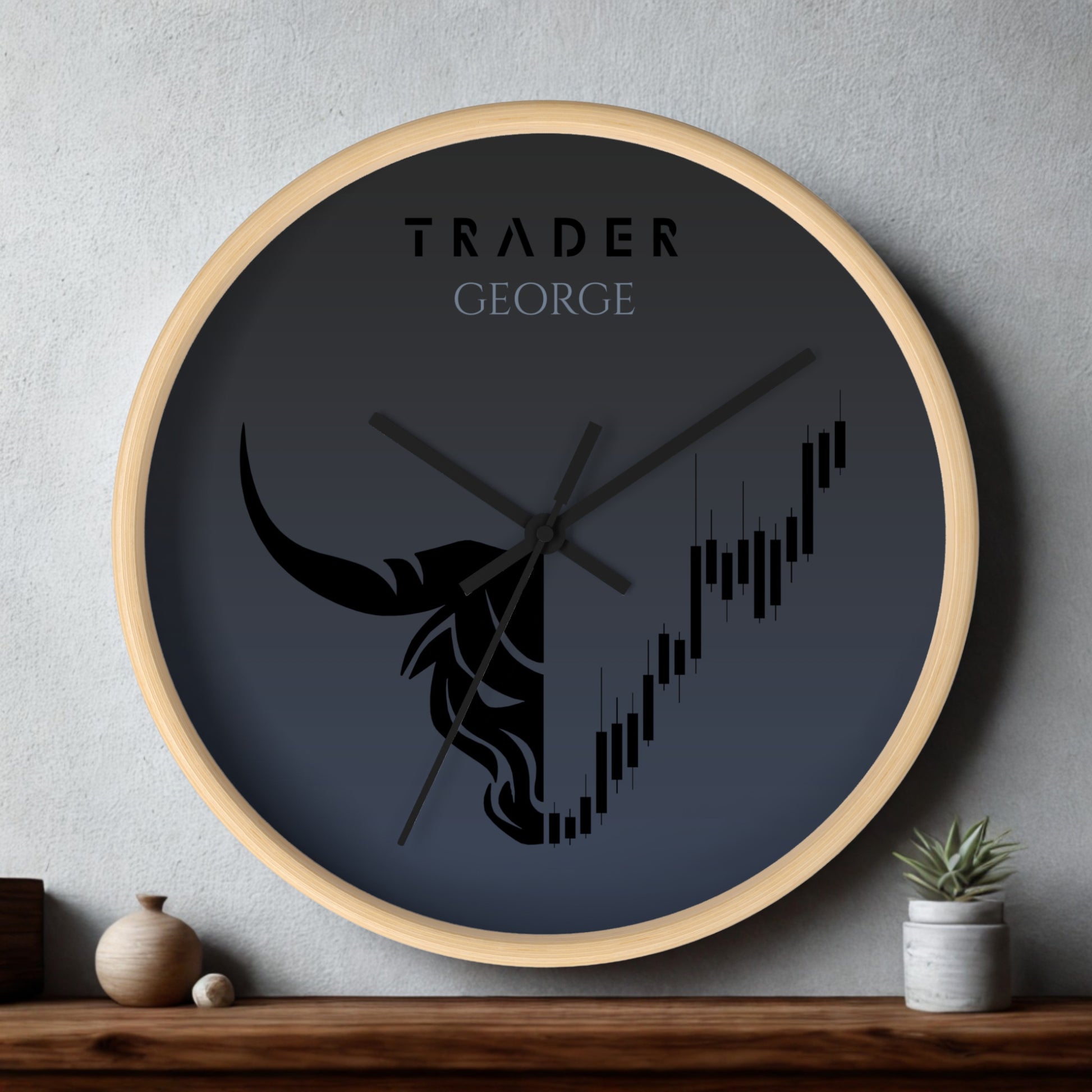 Silent mechanism wooden wall clock for traders