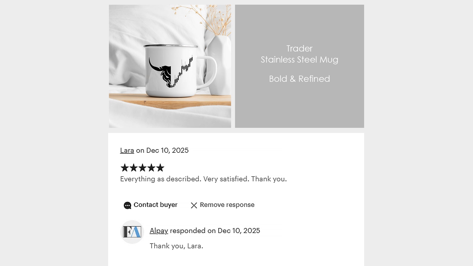 Five-star rated investor mug featuring a stylish bull and stock market chart design. This finance-themed coffee mug is created for traders and investors and is highly rated for its premium print quality, modern look, and bold market-inspired concept.