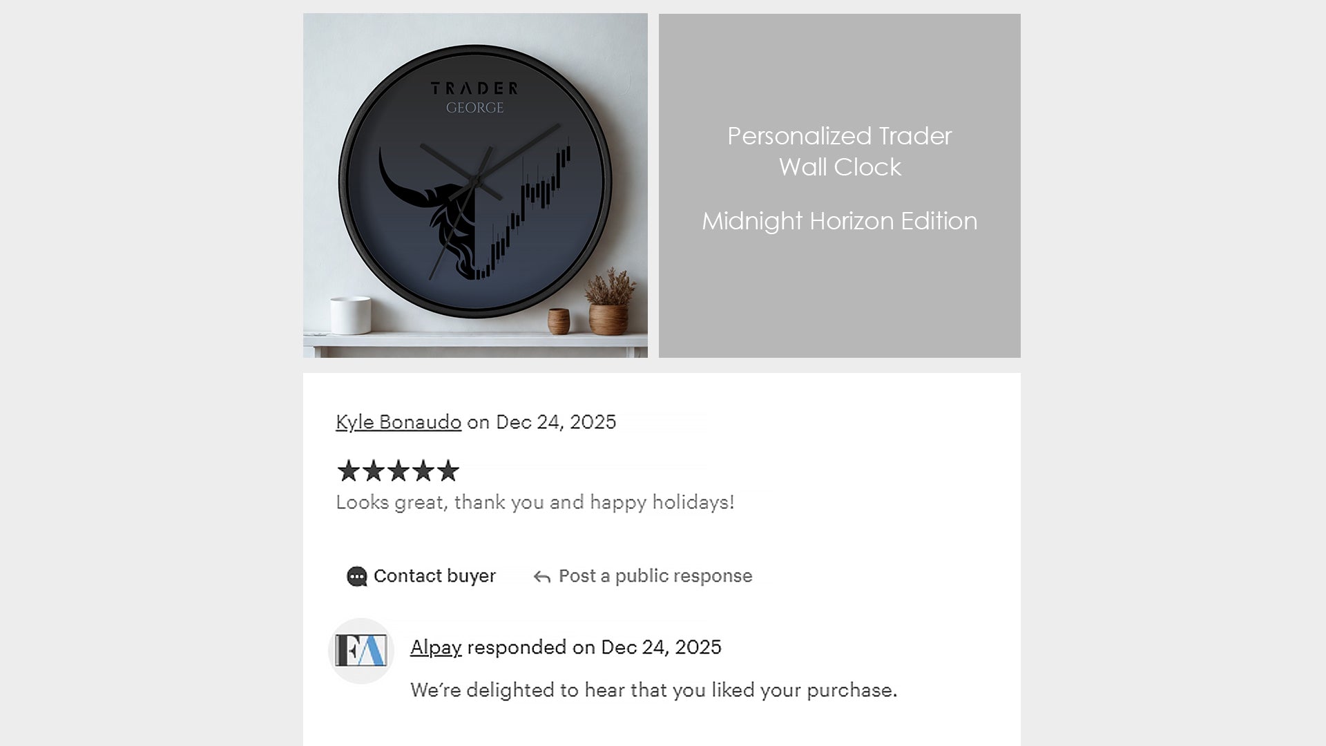 Limited edition blue personalized wooden wall clock designed exclusively for finance professionals and investors. This premium trader wall clock features custom text and a natural wooden finish, making it ideal for trading rooms, home offices, and modern investor workspaces.
