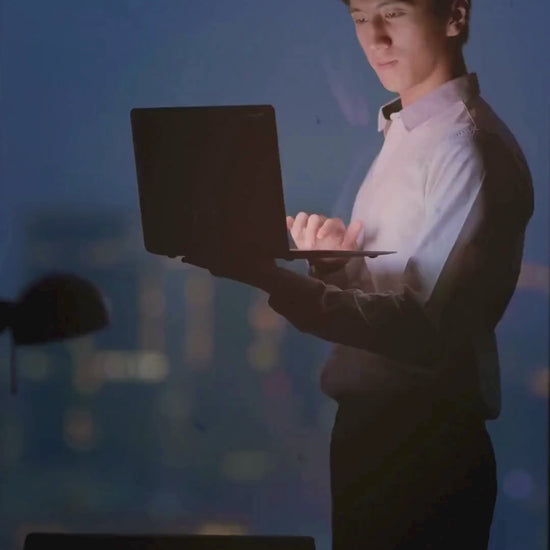 Short product video showing the personalized trader wall clock, its wooden texture, silent movement, and elegant blue theme setup on a trading desk.